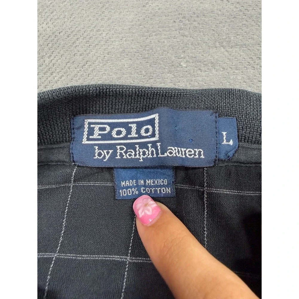 Polo Ralph Lauren Mens Large Black White Windowpane Grid Cotton Polo Shirt L